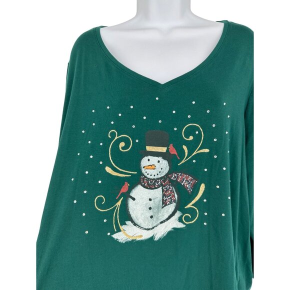 Catherines Womens Petite Long Sleeve V-Neck Snowman Holiday Top Size 2XWP - Picture 2 of 9